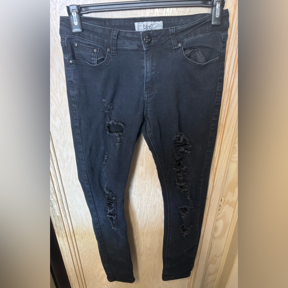 UWD Charcoal Black‎ Distressed Skinny Jeans Mid Rise